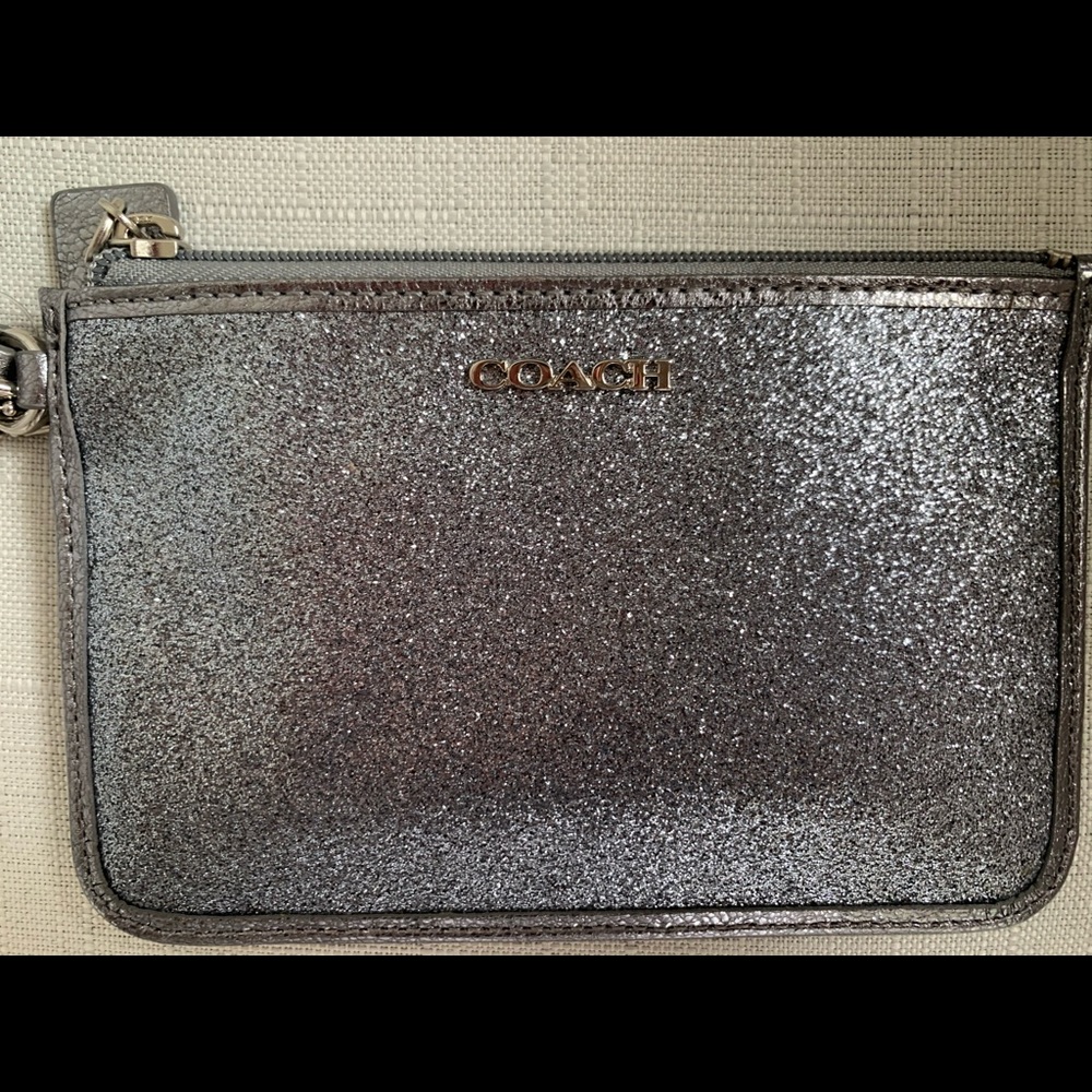 Metallic Silver Coach Wristlet